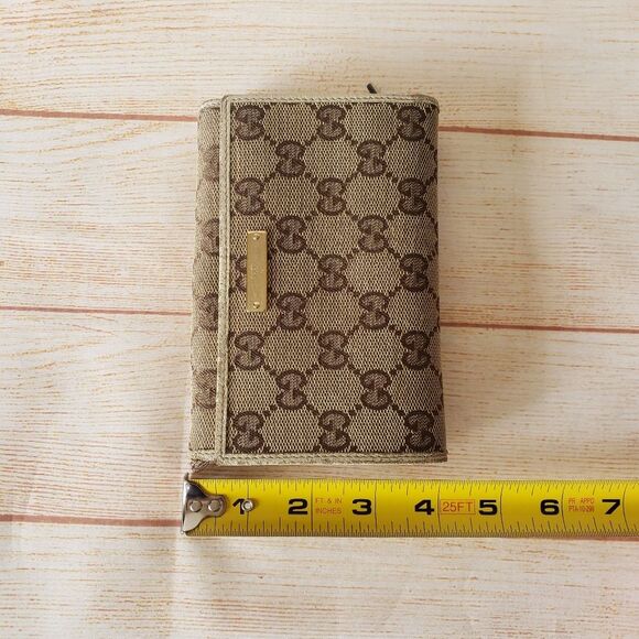 Authentic Gucci Signature Logo Fabric Leather Compact Bifold Wallet Unisex Box - Picture 15 of 16